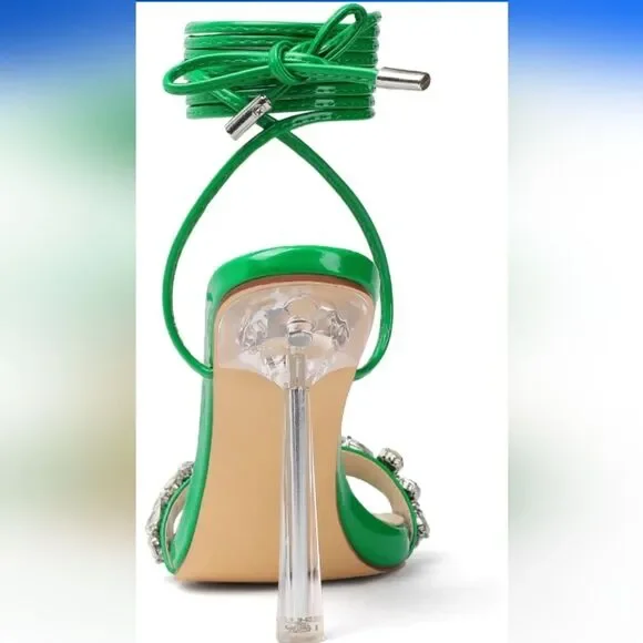 vivianly Rhinestone Lace Up Clear Heel Stilettos Size 9.5 NWT - Picture 6 of 9